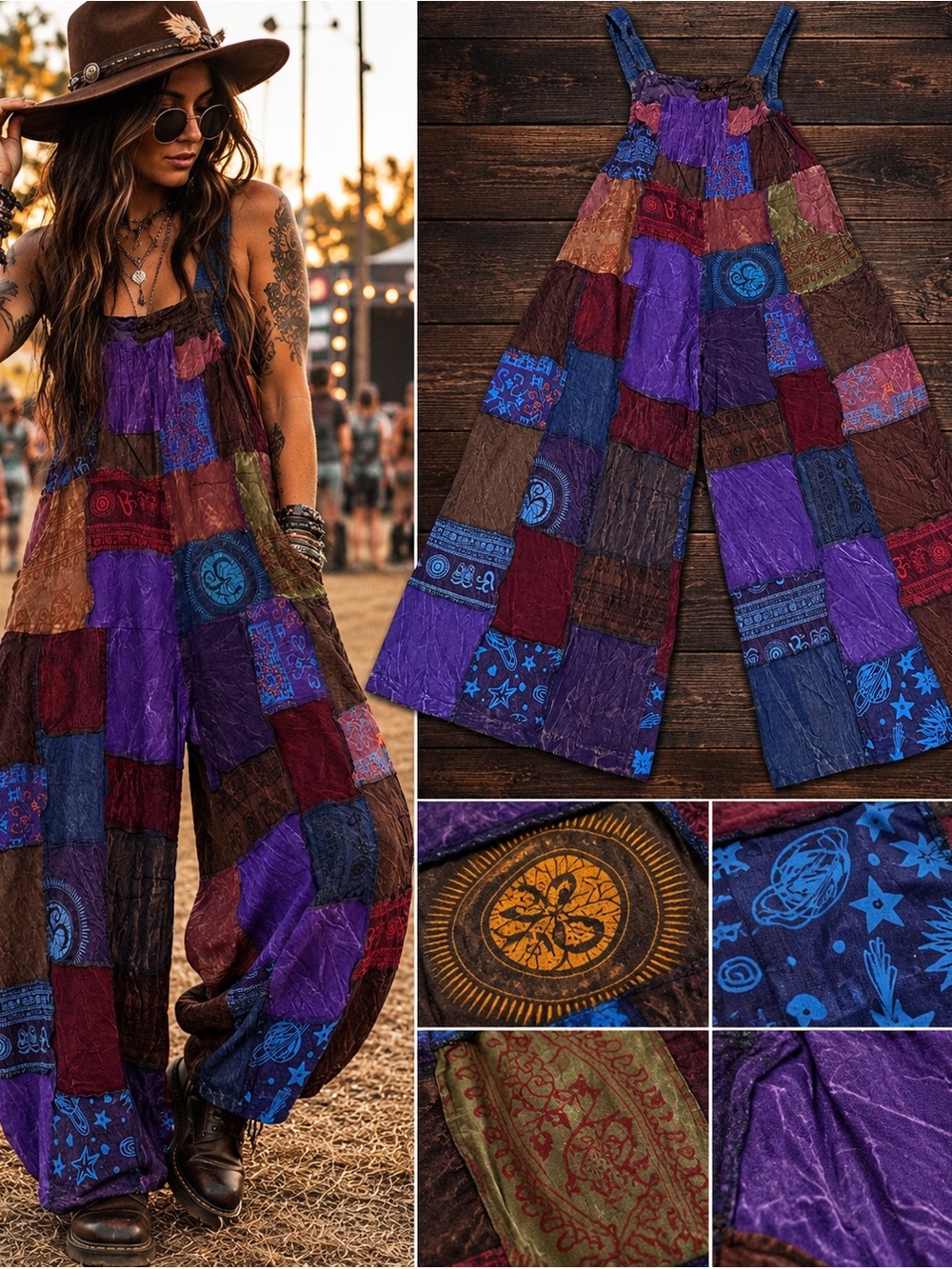 Rhea Boho Patchwork Oversized Jumpsuit – One Size